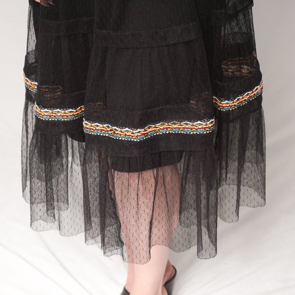 Zara Beaded Embroidered Mesh Black Midi Dress - Picture 3 of 9